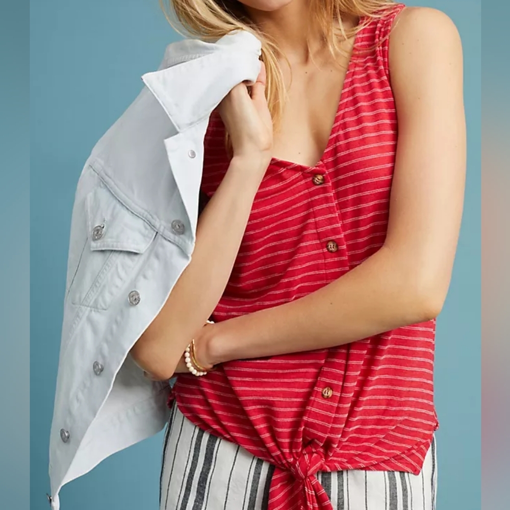 Anthropologie t.la Effervescent Tank Top Red White Striped Tie Front Size‎ Small